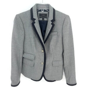 J. Crew Women's Schoolboy Blazer Jacket Gray Size 4 Navy Blue Trim Preppy Work